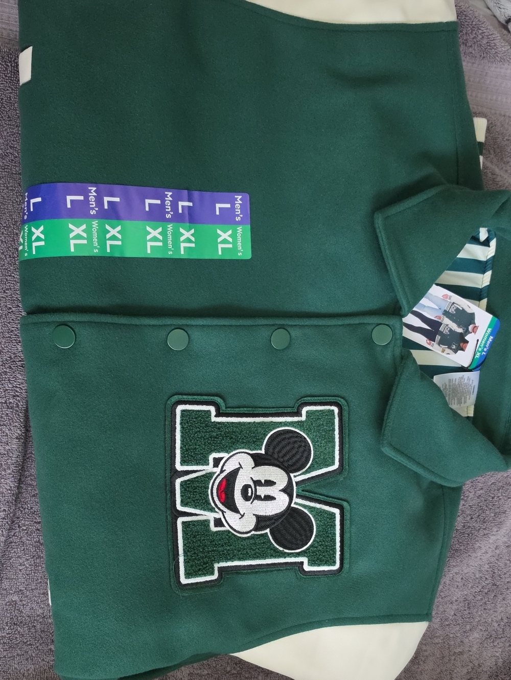 Disney Green Mickey Mouse Varsity Snap-Front Jacket